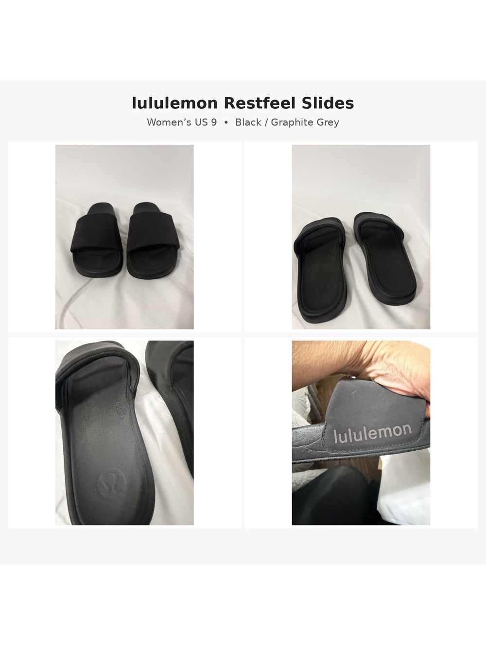 Lululemon Women's Restful Slides - Black/Graphite Grey, Size 9